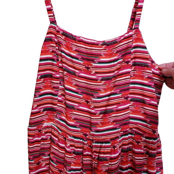 Loft Ikat Womens Dress Size 6 Red Pink Smocked Back Western Ruffle Desert NEW - Picture 5 of 15